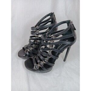 Saint Laurent Nina Cage Sandals Size 40 (9.5) Black Calfskin Strappy Stiletto EC